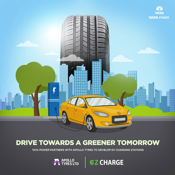 ಟಾಟಾ ಪವರ್ ಜೊತೆಗೂಡಿ ಫಾಸ್ಟ್ ಚಾರ್ಜಿಂಗ್ ನಿಲ್ದಾಣಗಳನ್ನು ತೆರೆಯಲಿದೆ ಅಪೊಲೊ ಟೈರ್ಸ್