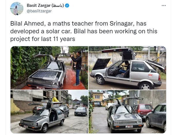 ಇಂಧನ ಖರ್ಚಿಲ್ಲದೇ ಕೈಗೆಟುಕುವ ಬೆಲೆಗೆ ಸೋಲಾರ್ ಕಾರನ್ನು ಅಭಿವೃದ್ಧಿಪಡಿಸಿದ ಶಿಕ್ಷಕ