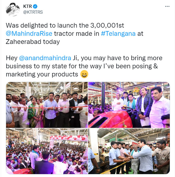  ಮಹೀಂದ್ರಾ ಉತ್ಪನ್ನಗಳಿಗಾಗಿ ಪೋಸ್ ಕೊಟ್ಟ ತೆಲಂಗಾಣ ಮಂತ್ರಿ: ಹೀರೊ ಎಂದು ಕಾಲೆಳೆದ ಆನಂದ್ ಮಹೀಂದ್ರಾ