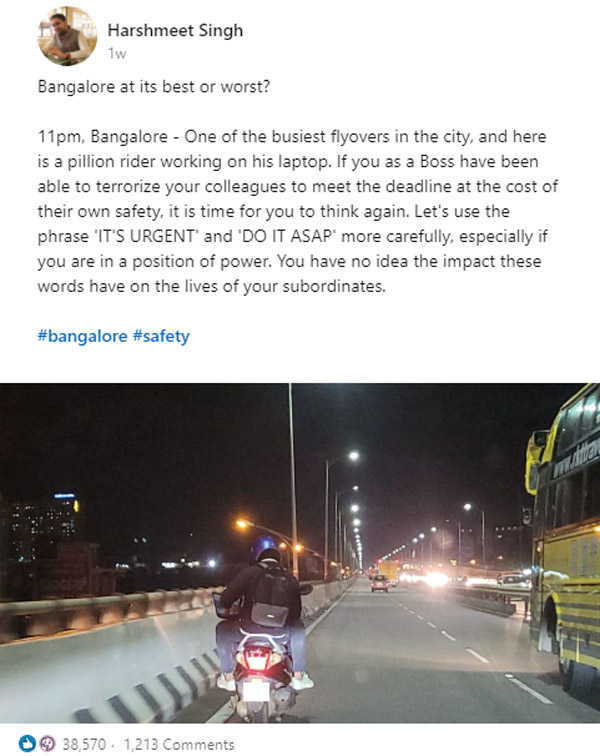 ಕೆಲಸದ ಒತ್ತಡ: ಬೈಕ್ ಚಾಲನೆ ವೇಳೆಯೂ ಲ್ಯಾಪ್‌ಟಾಪ್‌ ಬಳಸಿ ವೈರಲ್ ಆದ ವ್ಯಕ್ತಿ 