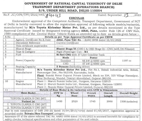 ಸಿಎನ್‌ಜಿ ವರ್ಷನ್‌ನಲ್ಲಿ ಬಿಡುಗಡೆಯಾಗಲಿರುವ ಜನಪ್ರಿಯ ಟೊಯೊಟಾ ಗ್ಲಾಂಝಾ