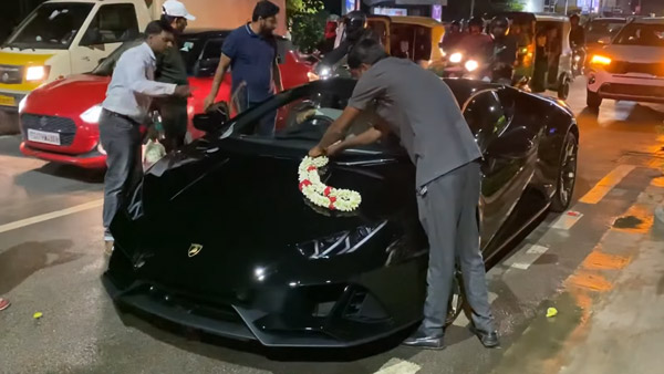 ನಿನ್ನ ಬೆಲೆ ಬಹುಕೋಟಿ ಇರಲಿ ಬೆಂಗಳೂರಿಗೆ ಬಂದ್ಮೇಲೆ ಪೂಜೆ ಕಡ್ಡಾಯ: ಲ್ಯಾಂಬೊರ್ಘಿನಿಗೆ ಸಾಂಪ್ರದಾಯಿಕ ಸ್ವಾಗತ