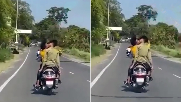 Video Viral: ಇದನ್ನೇ ಉದಾಹರಣೆ ತೆಗೆದುಕೊಂಡರೇನು? ಚಲಿಸುತ್ತಿರುವ ಸ್ಕೂಟರ್‌ನಲ್ಲಿ ಗಂಡು ಹೈಕಳ ಲಿಪ್​​ಲಾಕ್!