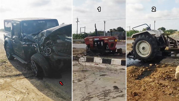 Mahindra Thar hits tractor