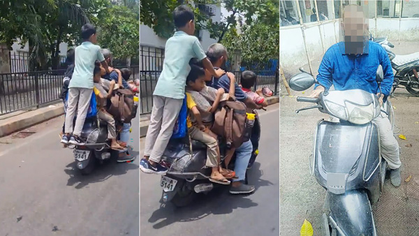 7 Children As Pillion On Bike Ride