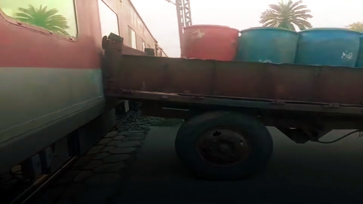 Tractor Gets Stuck At Railway Crossing