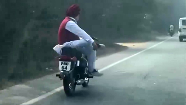 Punjab Man Rides Bullet Bike Hands-Free