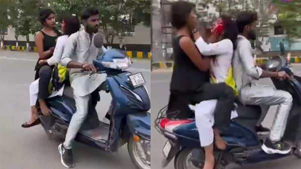 Noida Man Driving Scooter - Two Girls Playing Holi And Indecency Dance Police Fined Rs 33 000