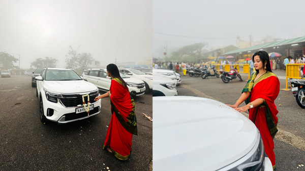 Kannada Actress Mouna Guddemane Buys Kia Seltos Car Worship In Chammundi Hill