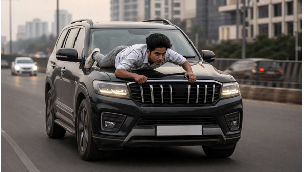 Gurugram Bolero Bonnet Stunt: Viral Video Sparks Police Investigation on MG Road for Dangerous Driving