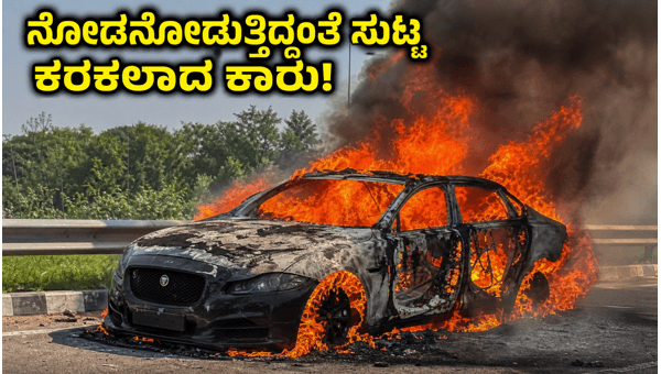 Jaguar Car Fire on Yamuna Expressway: Luxury Vehicle Burnt to Ashes, Driver Escapes Safely (2026)