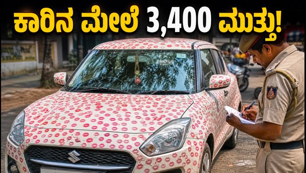Gwalior Swift Car Fined for 3400 Lipstick Kiss Prints: Police Action on Viral Modification Trend