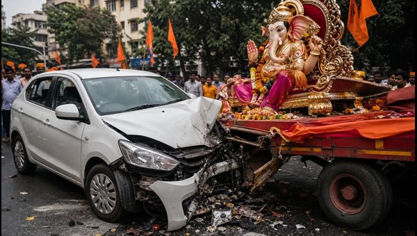 Mumbai Ganpati Visarjan Accident: Car Hits Devotees in Prabhadevi, Viral Video Sparks Concern (2026)