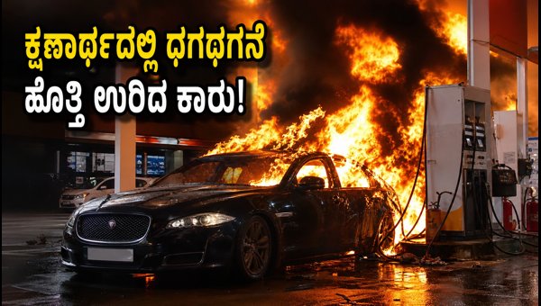 Bengaluru Petrol Pump Fire: Jaguar Car Crashes into Dispenser, Viral Video Sparks Safety Debate Bengaluru Petrol Pump Fire: Jaguar Car Crashes into Dispenser, Viral Video Sparks Safety Debate
