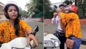 പുതുക്കിയ മോട്ടോർ വാഹന നിയമം പൊല്ലാപ്പാകുന്നു; ആത്മഹത്യ ഭീഷണിയുമായി യുവതി -വീഡിയോ