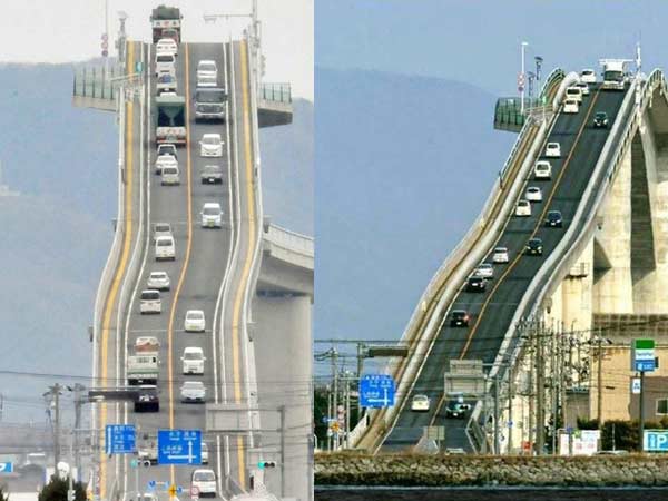 കുത്തനെയുള്ള ഈ പാലത്തില്‍ കയറാന്‍ ഇത്തിരി ധൈര്യം വേണം!