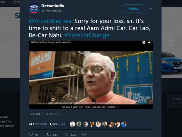 മാരുതി കാര്‍ അബദ്ധവും ഉപയോഗശൂന്യവുമെന്ന് ഡാറ്റ്‌സന്‍; റെഡി-ഗോ കേമനെന്ന് ട്വീറ്റ്