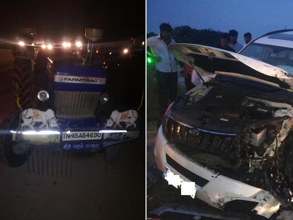 ട്രാക്ടറിലേക്ക് ഇടിച്ചിറങ്ങിയ മഹീന്ദ്ര XUV500