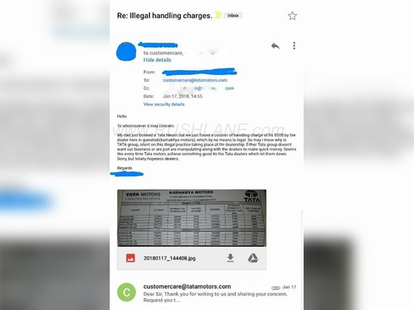 ഡീലര്‍ഷിപ്പിന്റെ 'ഹാന്‍ഡ്‌ലിംഗ് ചാര്‍ജ്ജ്' തട്ടിപ്പ് പൊളിച്ചടുക്കി ടാറ്റ നെക്‌സോണ്‍ ഉടമ
