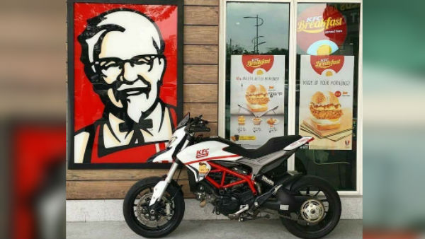 കെഎഫ്‌സി ഹോം ഡെലിവറി നടത്തുന്നത് ഡ്യൂക്കാട്ടി ബൈക്കുകളില്‍!