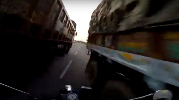 'റോങ്ങ് സൈഡ്' കയറി ലോറി; ബൈക്ക് യാത്രികന്‍ രക്ഷപ്പെട്ടത് തലനാരിഴയ്ക്ക്