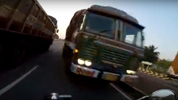 'റോങ്ങ് സൈഡ്' കയറി ലോറി; ബൈക്ക് യാത്രികന്‍ രക്ഷപ്പെട്ടത് തലനാരിഴയ്ക്ക്