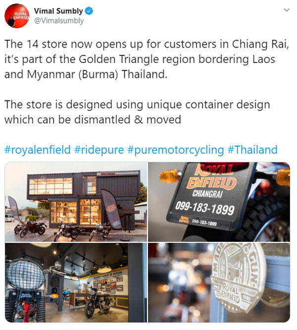 എവിടേക്ക് വേണമെങ്കിലും മാറ്റി സ്ഥാപിക്കാം; തായ്‌ലൻഡിൽ വ്യത്യസ്ത ഡീലർഷിപ്പുമായി റോയൽ എൻഫീൽഡ്