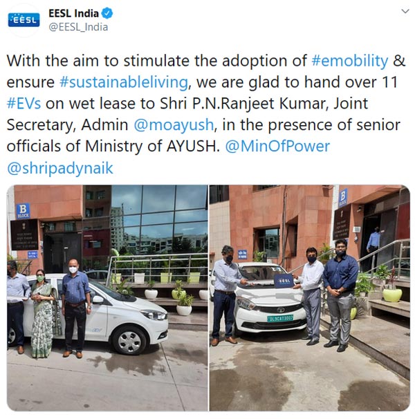 ആയുഷ് മന്ത്രാലയവുമായി കൈകോർത്ത് ടാറ്റ മോട്ടോർസ്; ആദ്യ ബാച്ച് ടിഗോർ ഇവി കൈമാറി