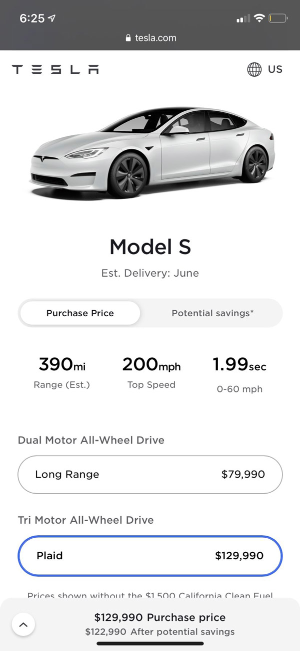ആഗോള അരങ്ങേറ്റത്തിന് തൊട്ട് മുമ്പ് S-പ്ലെയ്ഡ് പെർഫോമെൻസ് ഇലക്ട്രിക് സെഡാന്റെ വില ഉയർത്തി ടെസ്‌ല