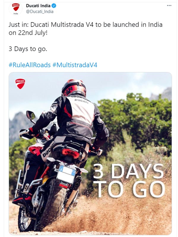 കൗണ്ട്ഡൗണ്‍ ആരംഭിച്ചു; മള്‍ട്ടിസ്ട്രാഡ V4-ന്റെ അവതരണ തീയതി വെളിപ്പെടുത്തി ഡ്യുക്കാട്ടി