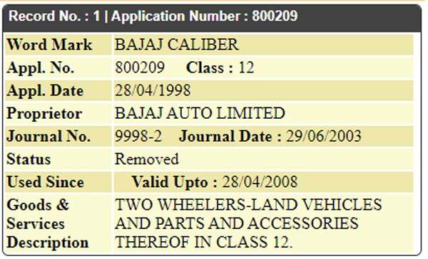 കാലിബർ നെയിംപ്ലേറ്റ് വീണ്ടും ഇന്ത്യയിൽ അവതരിപ്പിക്കാനൊരുങ്ങി ബജാജ്; ട്രേഡ്മാർക്ക് അപേക്ഷ പുറത്ത്