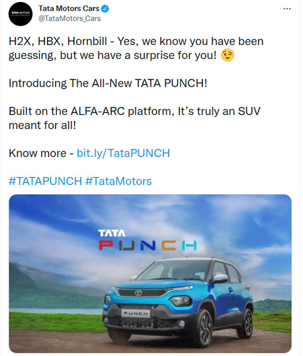 വരവിനൊരുങ്ങി Tata Punch മൈക്രോ എസ്‌യുവി; പുതിയ ടീസർ കാണാം