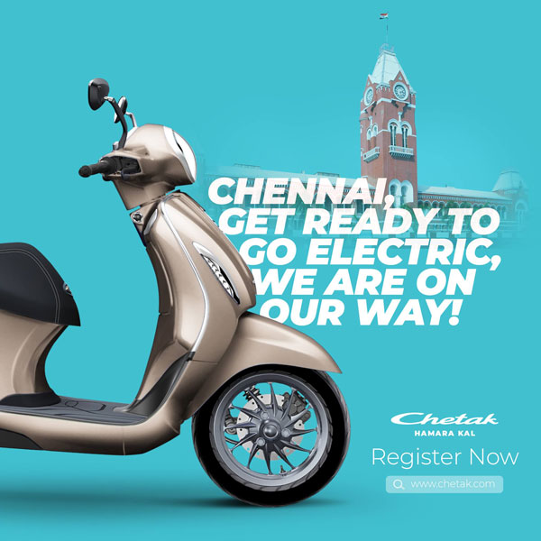 Chetak ഇലക്ട്രിക് സ്കൂട്ടറിന് ജനപ്രീതിയേറുന്നു; പുതിയ നഗരങ്ങളില് രജിസ്ട്രേഷനും ബുക്കിംഗും ആരംഭിച്ച് Bajaj Chetak ഇലക്ട്രിക് സ്കൂട്ടറിന് ജനപ്രീതിയേറുന്നു; പുതിയ നഗരങ്ങളില് രജിസ്ട്രേഷനും ബുക്കിംഗും ആരംഭിച്ച് Bajaj