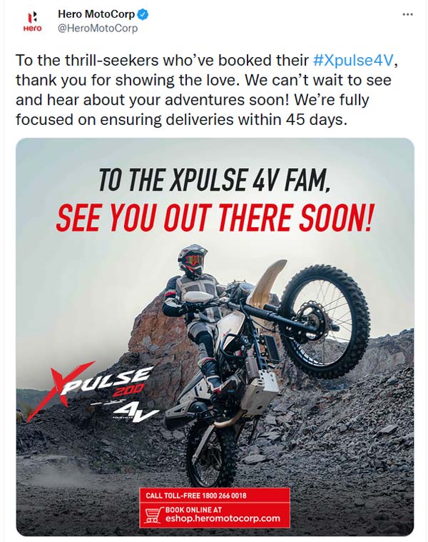 Xpulse 200 4V-യുടെ ബുക്കിംഗ് താല്‍ക്കാലികമായി നിര്‍ത്തി Hero; കാരണം ഇതാ