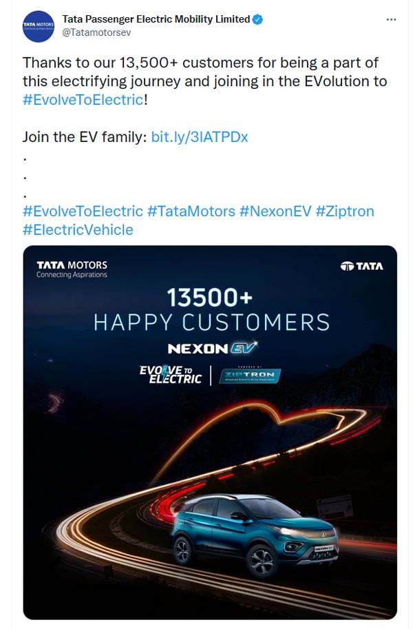 ഏറെ മുന്നിൽ Tata; 13,500 യൂണിറ്റ് വിൽപ്പനയും മറികടന്ന് Nexon ഇലക്ട്രിക് എസ്യുവി ഏറെ മുന്നിൽ Tata; 13,500 യൂണിറ്റ് വിൽപ്പനയും മറികടന്ന് Nexon ഇലക്ട്രിക് എസ്യുവി