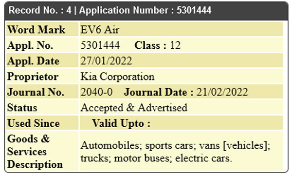 EV6 -ന്റെ അവതരണം ഉടൻ; ഇന്ത്യയിൽ ഇവി നെയിപ്ലേറ്റ് ട്രേഡ്മാർക്ക് ചെയ്ത് Kia