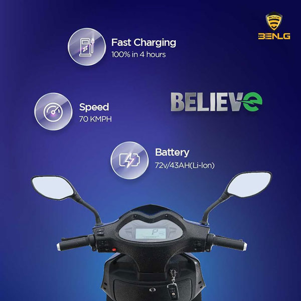പൂര്ണ ചാര്ജില് 120 കിലോമീറ്റര് സഞ്ചരിക്കാം; Believe ഇലക്ട്രിക് സ്കൂട്ടര് അവതരിപ്പിച്ച് Benling പൂര്ണ ചാര്ജില് 120 കിലോമീറ്റര് സഞ്ചരിക്കാം; Believe ഇലക്ട്രിക് സ്കൂട്ടര് അവതരിപ്പിച്ച് Benling