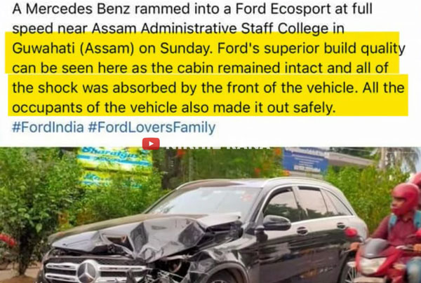 മെര്‍സിഡീസ് GLCയും ഫോര്‍ഡ് ഇക്കോസ്‌പോര്‍ട്ടും കൂട്ടിയിടിച്ചു; പിന്നീട് സംഭവിച്ചത് കാണാം