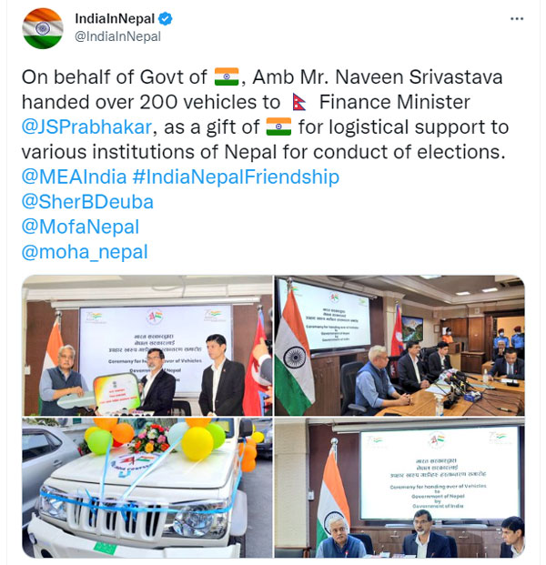 നേപ്പാളിന് 200 വാഹനങ്ങള്‍ സമ്മാനിച്ച് ഇന്ത്യ; സംഭവം ഇരുക്ക് 