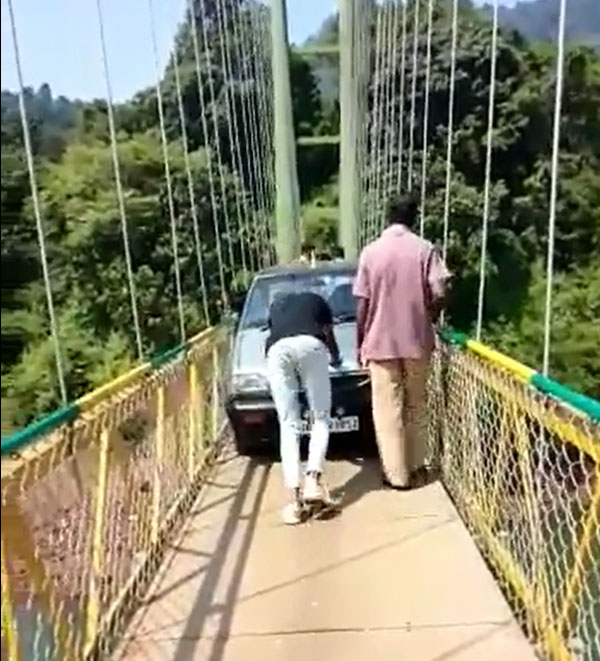 മോര്‍ബി ദുരന്തത്തിലും പഠിച്ചില്ല; തൂക്കുപാലത്തിലൂടെ Maruti 800 ഓടിച്ച് വിനോദസഞ്ചാരികള്‍-VIDEO