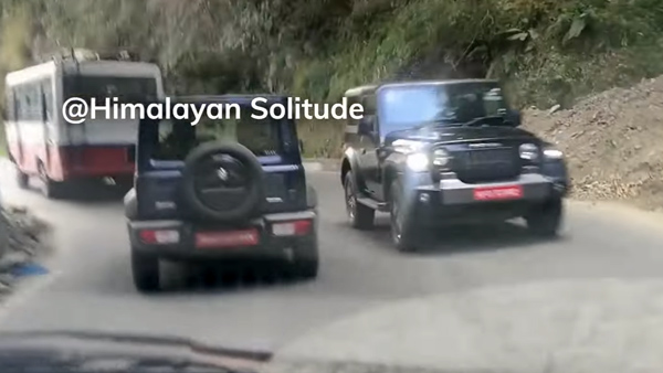 കൊമ്പന്‍മാര്‍ മുഖാമുഖം; പരീക്ഷണയോട്ടത്തിനിടെ ജിംനിയും മഹീന്ദ്ര ഥാറും കണ്ടുമുട്ടിയപ്പോള്‍-VIDEO