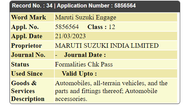 maruti engage name trademark