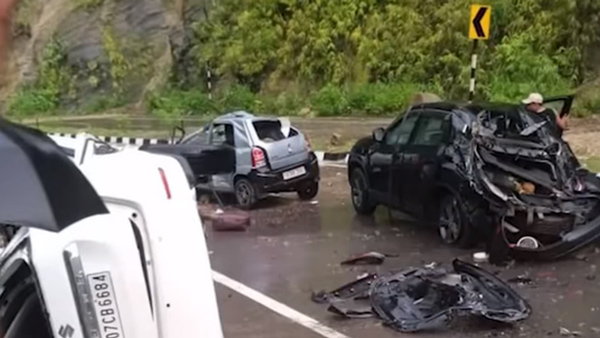 massive boulder totally crushes tata harrier
