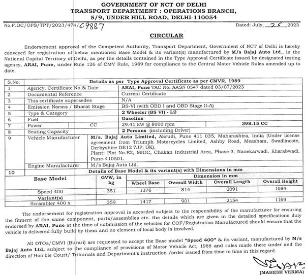Triumph Scrambler 400X Homologated