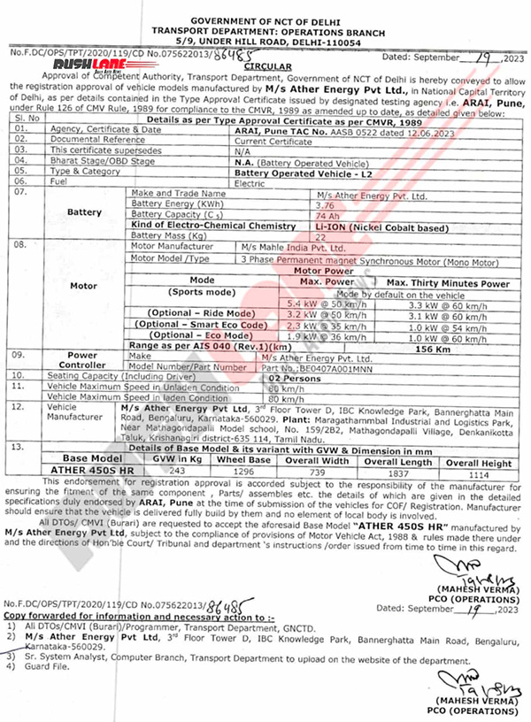 ather 450s hr homologation