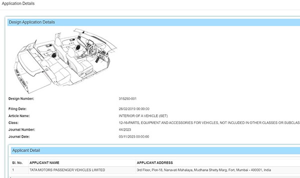 tata curvv interiors patent