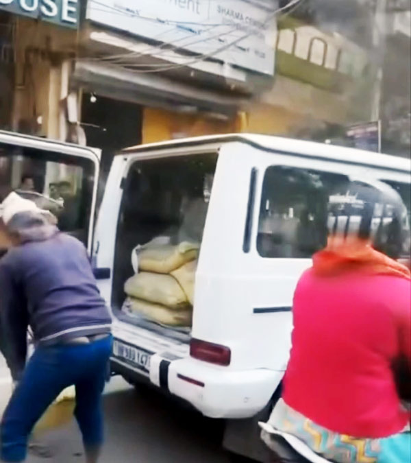 mercedes g-wagen used to carry cement bags