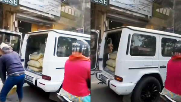 mercedes g-wagen used to carry cement bags
