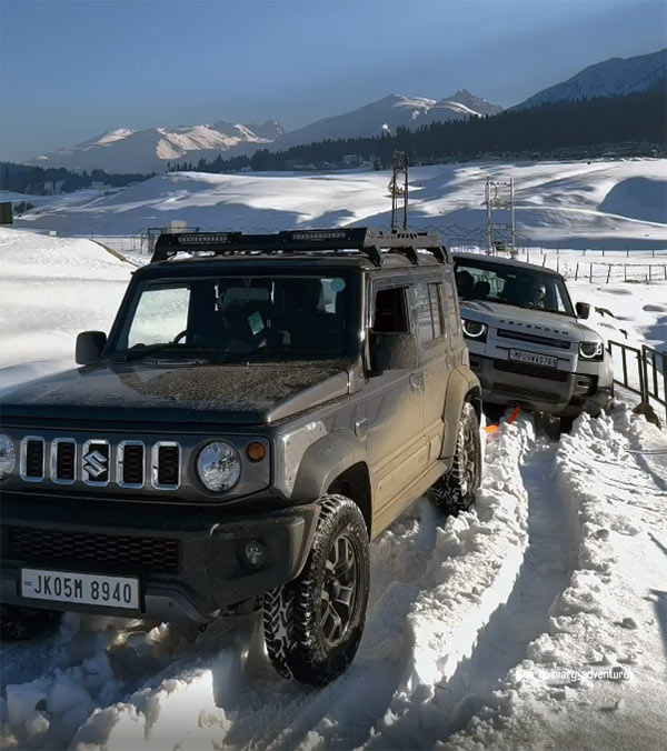 Maruti Suzuki Jimny Rescuing Land Rover Defender And Mahindra Scorpio From Snow