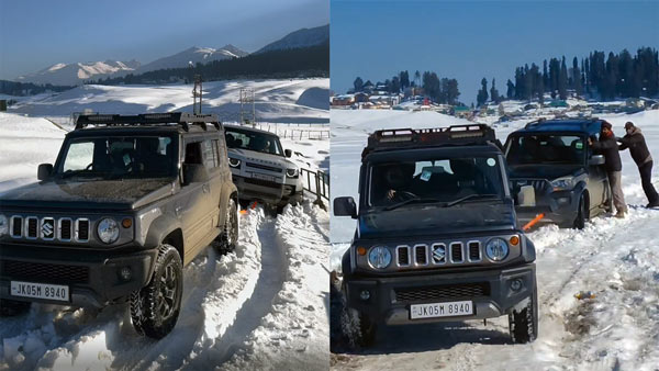 Maruti Suzuki Jimny Rescuing Land Rover Defender And Mahindra Scorpio From Snow